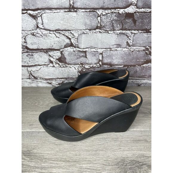 L'Amour Des Pieds Black Leather Strappy Wedge Open Toe Sandals Women 7M US/38EU - Picture 6 of 16